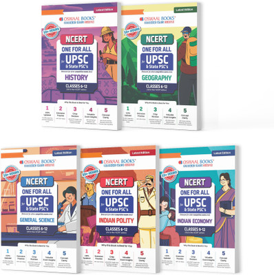 Oswaal NCERT One for All Book For UPSC and State PSCs History, Geography, General Science, Indian Polity and Indian Economy (Set of 5 Books) (Old and New NCERT Edition) Latest Edition(English, Paperback, Jain P.)