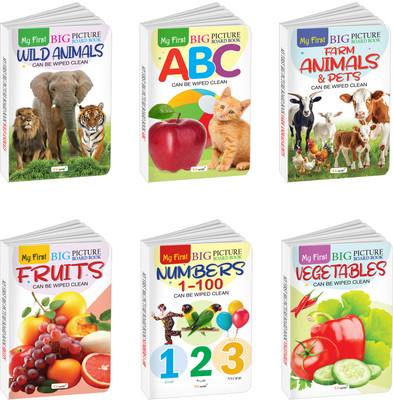 My First Big Picture Board Book ABC, Numbers 1-100, Fruits, Vegetables and more : Picture board books for kids, Educational board books for children | Pack of 6 board books(Board Book, GOWOO)