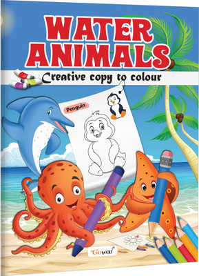 Water Animals-Creative Copy to Colour : Kids Learning Colors and Shapes Book, Fun Learning and Activity Book for Children, Educational Activity Book for Toddlers(Paperback, GOWOO)
