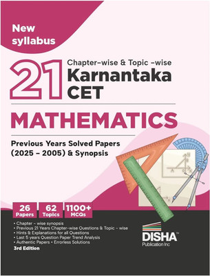 Disha 21 Chapter-wise & Topic-wise Karnataka CET Mathematics Previous Year Solved Papers (2025 - 2005) & Synopsis 3rd Edition| KCET PYQs Question Bank | 2026 Engineering B.Tech/ BE & B.Sc.(Paperback, Disha Experts)