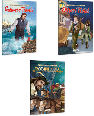 Gulliver's Travels, Oliver Twist and Robin Hood - Evergreen Illustrated Classics :- Children learning story book, Classic books for kids, Picture story books for age 6-8 | Pack of 3 Books(Paperback, GOWOO)