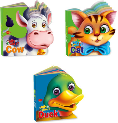 Cow, Cat and Duck Who Am I Die-Cut Shape Board Books for Kids : Early educational books, Children learning book, Learning board books, Educational books for kids | Set of 3 board books for kids(Board Book, SAWAN)