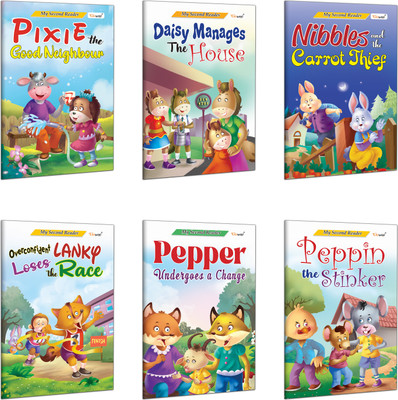 My Second Reader - Daisy Manages the House, Nibbles and the Carrot Thief, Overconfident Lanky Loses the Race and more : Educational storybooks for kids, Picture books for 3-12 year olds | Pack of 6(Paperback, GOWOO)