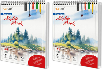 A4 Premium Sketch Book : Set of 2 Top Spiral-Bound Art Notebooks, 36 sheets book, 140 GSM Paper For Drawing, Painting And Sketching(Paperback, GO WOO)