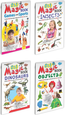 2 in 1 Magic Book of Games and Sports-Toys, Birds-Insects, Dinosaurs-Sea Animals and Shapes-Objects : Magic books for kids, Pencil activity book, Pencil shading book for kids | Set of 4 pencil shading books(Paperback, SAWAN)