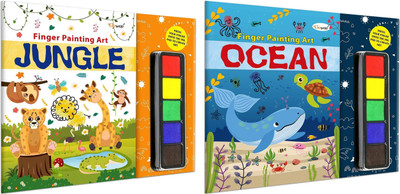 JUNGLE and OCEAN - Fingerpainting and Colouring Art : Art Activity Book for Children, Fun Colouring and Painting Art book for Ages 4-9 with Thumbprint Art and Craft book for Toddlers | Pack of 2 Art and Craft Books(Paperback, GO WOO)