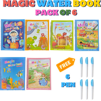 Water Magic Book Pack of 6, Reusable Colouring Book, 6 Book + 6 Pen with 6 Disc(Paperback, water magic book)