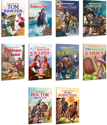 Illustrated educational books for young readers : The Count of Monte Cristo, The Lost World, The Secret Garden and more - Adventure story books, educational books for children | Pack of 10 books(Paperback, GOWOO)
