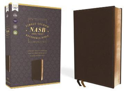 NASB, Single-Column Reference Bible, Wide Margin, Leathersoft, Brown, 1995 Text, Comfort Print(English, Leather / fine binding, Zondervan)