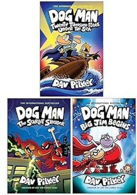 Dog Man Series 11-13 Collection 3 Books Set By Dav Pilkey (Twenty Thousand Fleas Under the Sea, The Scarlet Shedder & Big Jim Begins)(Hardcover, Dav Pilkey)