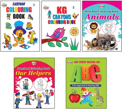 My First Book (Set of 5 Books) : Cartoon Colouring Book 3 | KG Crayons Colouring Book 2 | Animals | Helpers | My First Book of ABC(Paperback, Priyanka Verma)