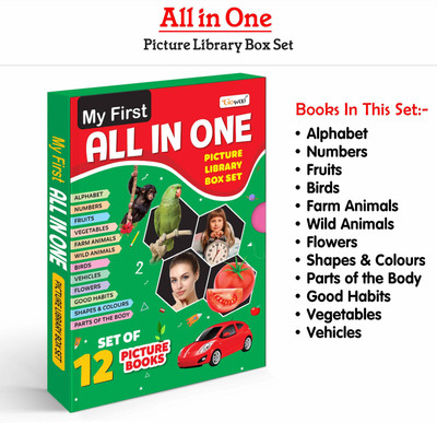 My First All in One Picture Book Collection Box For Early Learning (Green Edition) : Kids learning book, My First Library Early Learning Book for Children, Kid's book collection of 12 books(Paperback, GOWOO)