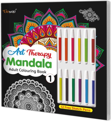 Art Therapy Mandala Adult Colouring Book 1: Mandala Magic, Coloring Adventure Book with 12 Sketch Pens, Amazing Mandala Colouring Book for Adult, Tear-Out Sheets Included(Paperback, GO WOO)