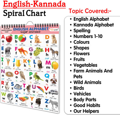 My First ALL IN ONE SPIRAL CHART ENGLISH-KANNADA : Chart For Children, Learning Chart For Kids, Early learning Chart With 16 Topics(Spiral-bound, GOWOO)