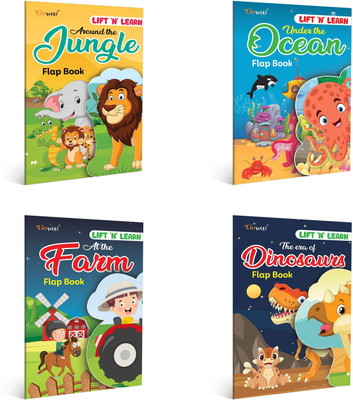 Under The Ocean, At The Farm, Around The Jungle and The Era Of Dinosaurs Flap Book | Combo of 4 flap books | Educational Flap Book, activity book for kids.(Paperback, GO WOO)