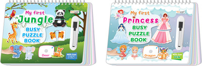 My First Jungle and Princess Busy Puzzle Book : Early Learning Binder book with Activities, Montessori Book with hook and loop, Sticker Activity Book for Early Learners | Combo of 2 Busy Puzzle Books(Paperback, GO WOO)