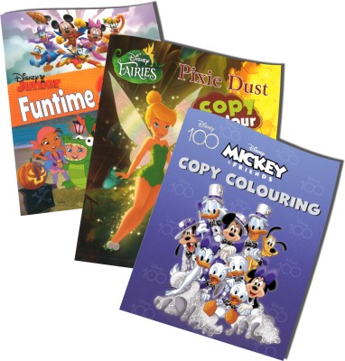 Disney Pack of 3 Colouring Books | Fairies Pixie Dust, junior funtime & Micky Mix Family copy and colouring Books | For 2 to 6 Year Old(Paperback, Parragon)