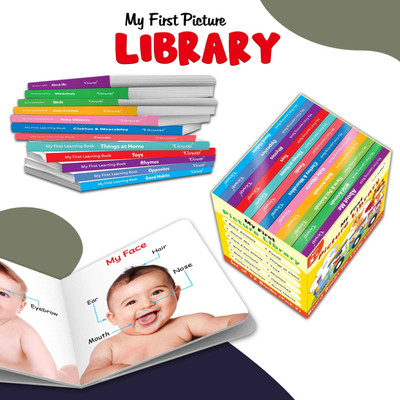 Essential Board Book Of All In One Box Set (Yellow Edition) : My First Picture Library Box, Educational picture books for toddlers, Collection of 12 board books(Board Book, GO WOO)