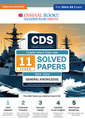Oswaal CDS (Combined Defence Services) Chapter-wise & Topic-wise 11 Years' Solved Papers (2014-2024) General Knowledge | For 2024-25 Exam(Paperback, Oswaal Editorial Board)