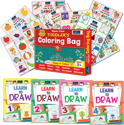 Super Cute Toddlers Coloring Bag + Learn to Draw Part 1-4 (Set of 5)(Paperback, BOOK FORD)