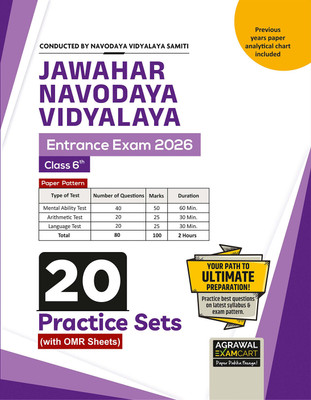 Examcart Jawahar Navodaya Vidyalaya (JNV) Class 6 Entrance Exam 2026 Book | 20 Practice Sets with OMR Sheets | Based on Latest JNVST Syllabus & Paper Pattern (English)(Paperback, Examcart Experts)
