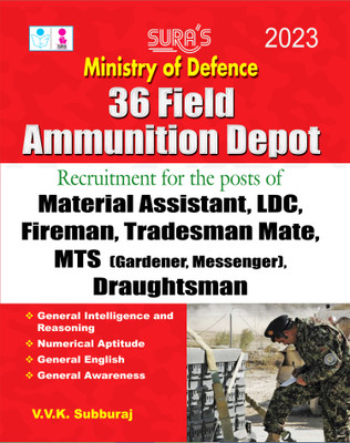 SURA`S Ministry OF Defence 36 Field Ammunition Depot ( Material Assistant , LDC , Fireman, Tradesman Mate, MTS,Draughtsman) Exam Book Guide 2023(Paperback, V.V.K Subburaj)
