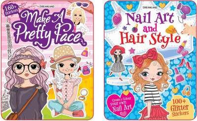 Make A Pretty Face and Nail Art, Hair Style Pack- 2 Books  - | Fun Colouring & Sticker Books with Cute Faces, Hairstyles, Nails & Creative Designs to Inspire Imagination(English, Paperback, Dreamland Publications)