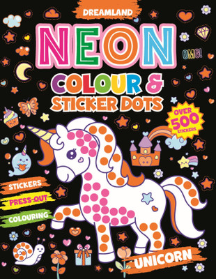 Neon Colour and Sticker Dots- Unicorn  - Activity Book for Kids Ages 3-7 | Fun Colouring Pages with Bright Neon Shades & Sticker Dots for Creative Learning(English, Paperback, unknown)