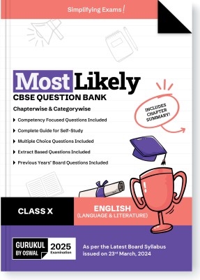 Gurukul By Oswal English (Language & Literature) Most Likely CBSE Question Bank for Class 10 Exam 2025 - Chapterwise & Categorywise, Chpater Summary, Competency, MCQs, Extract Previous Years' Board Qs(Paperback, Oswal Publishers, Nandita Sarkar)