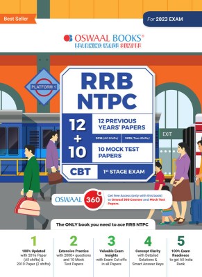 Oswaal RRB NTPC 12 Previous Years' Papers & 10 Mock Test Papers 2016 (All shifts) 2019 (Two shifts) CBT 1st Stage Exam(Paperback, Oswaal Editorial Board)