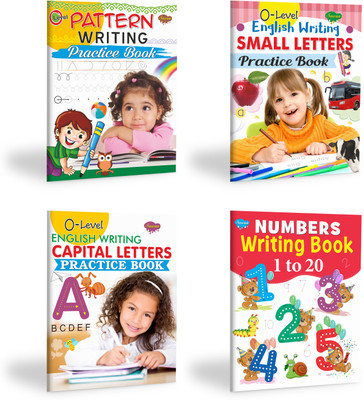 O - Level Pattern Writing, English Writing Small Letters, Capital Letters and Numbers Writing 1–20 Practice Book for kids : Pattern Writing book, English Writing Practice book, Educational Workbook for kids | Pack of 4 learning book for kids.(Paperback, sawan)