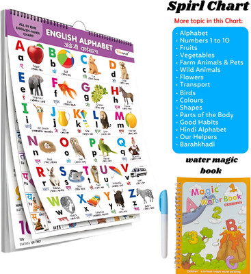 English-Hindi Spiral Chart (16 Topics) + Water Magic Book | Kids Gift Set with Pen(Chart, SPIRL CHART)