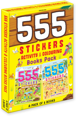 555 Stickers and Activity Books Pack -A Pack of 2 Books  - Age 3-10 Holiday & Play Books with Colouring, Puzzles, Stickers, Counting, Creative Activities to Boost Learning, Fun & Fine Motor Skills(English, Paperback, Dreamland Publications)