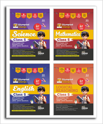 Disha Combo Class 5 (set of 4 books) Olympiad Champs Science, Mathematics, English & Logical Reasoning with Chapter-wise Previous 12 Year (2013 - 2024) Questions(Paperback, Disha Experts)