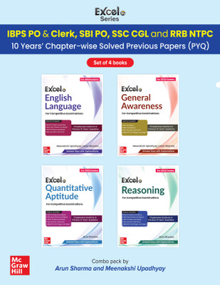 10 Years’ Chapter-wise Solved Previous Papers (PYQ) of RRB NTPC, IBPS PO & Clerk, SBI PO and SSC CGL Set of 4 books (Excel in Quantitative Aptitude + Reasoning + English Language + General Awareness)(Paperback, Arun Sharma, Meenakshi Upadhyay)