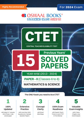 Oswaal CTET (Central Teachers Eligibility Test) 16 Previous Years Solved Papers (2013 - 2024 (1)) Paper - II (Classes 6 To 8) (Mathematics & Science)(English, Book, Oswaal Editorial Board)