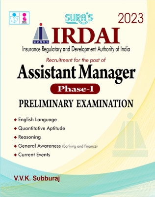 SURA`S IRDAI Assistant Manager Phase I Preliminary Exam Book English Medium - Latest Updated Edition 2023(Paperback, V.V.K Subburaj)