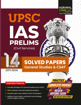 Examcart UPSC IAS Prelims (Civil Services) 14 Years Solved Papers For 2025 Exam In English(Paperback, Examcart Experts)