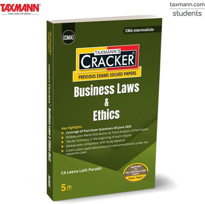 Taxmann's CRACKER for Business Laws & Ethics (Paper 5 | Law/BLE) – Featuring Solved Papers | Trend Analysis | Updated Content for CMA Intermediate | New Syllabus | Dec. 2025/June 2026 Exams(Paperback, CA Leena Lalit Parakh)