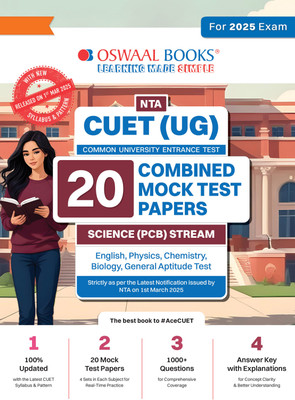 Oswaal Nta Cuet (Ug) 20 Combined Mock Test Papers Science Pcb Stream (English Physics Chemistry Biology General Aptitude Test) for 2025 Exam(English, Paperback, unknown)