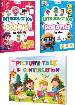 Introduction To Coding, Robotics and Picture Talk and Conversation book for kids : Early learning book, Brain boosting activity book, Fun brain activity book for children for ages 3-12 ages | Pack of 3 activity books(Paperback, GO WOO)