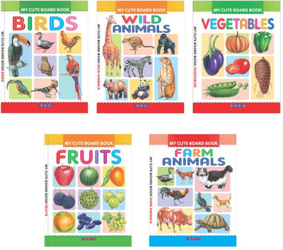 MY CUTE BOARD BOOK WILD ANIMALS, VEGETABLES, FRUITS, FARM ANIMALS, BIRDS(Hardcover, Manoj Pocket Books Editorial Team)