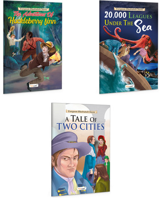 Evergreen Illustrated Classics Series :- 20,000 Leagues Under The Sea, A Tale Of Two Cities And The Adventures Of Huckleberry Finn - Famous adventure stories for children, Kids Stoy Books | Pack of 3(Paperback, GOWOO)