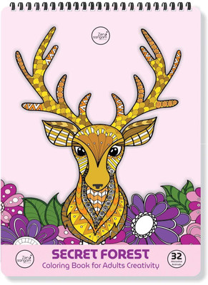 Zen Sangam Secret Forest Young Adults Coloring Books (32 Creative Zen designs for Animal Colouring Books)(Spiral Bound, Zen Sangam Express Your Mind)