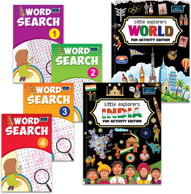 INDIA & WORLD Activity Sticker Books + Word Search Part 1 to 4 (Set of 6)(Paperback, BOOKFORD)
