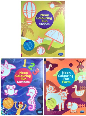 Neon colouring fun with shapes, numbers, farm (combo of 3) for kids (comes with stickers)(Paperback, Navneet Education Ltd.)