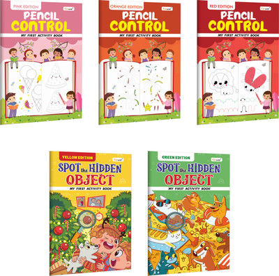 My First Activity Book Pencil Control and Spot the Hidden Object – Pink, Orange, Red, Yellow and Green Edition :- Toddler fun learning activity workbook, Writing practice book for children | Pack of 5(Paperback, GOWOO)