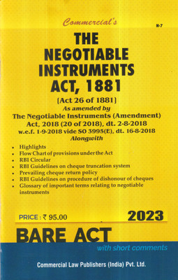 The Negotiable Instruments Act, 1881 - 2023/Edition(Paperback, Bare Act)