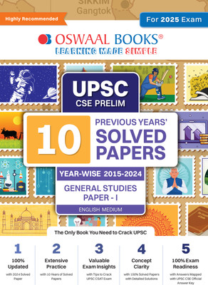 Oswaal UPSC CSE Prelim 10 Previous Years' Solved Papers Year-Wise (2015-2024) General Studies Paper-I English Medium (For 2025 Exam)(Paperback, Oswaal Editorial Board)