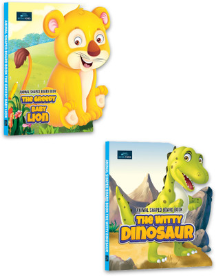 Animal Shaped Story Board Book - The Greedy Baby Lion, The Witty Dinosaur - Set Of 2 Story Books For Kids Hardcover(Hardcover, BOOKFORD)